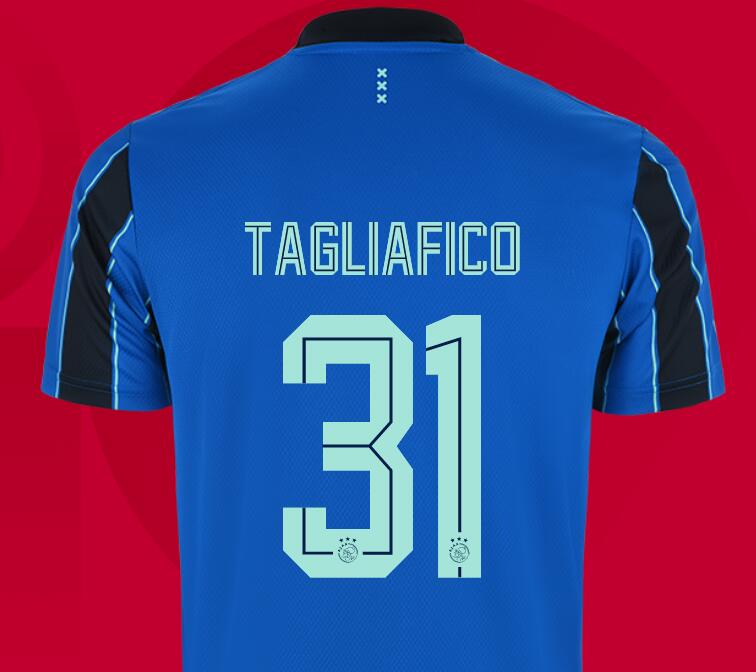 2021/22 Ajax Away Kit Soccer Jersey with Tagliafico 31 printing